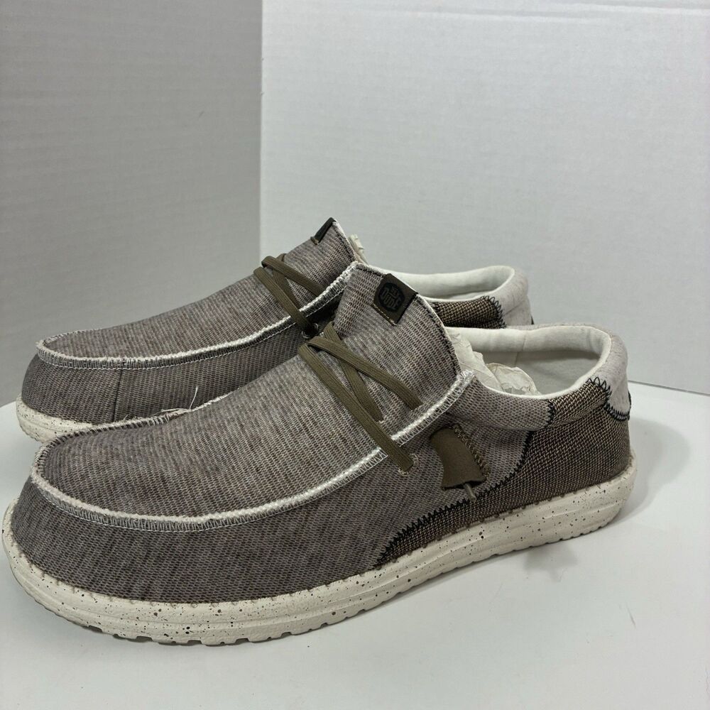 Hey Dude Wally Stitch Teak Men’s Size 12 Brown Lightweight Slip On Loafers